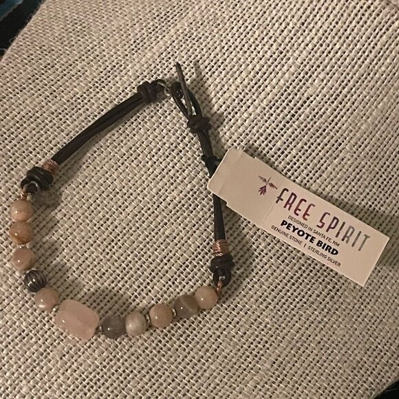 Peyote Bird Free Spirit Genuine Stone & Sterling Silver Bracelet With Leather Co - Picture 2 of 7